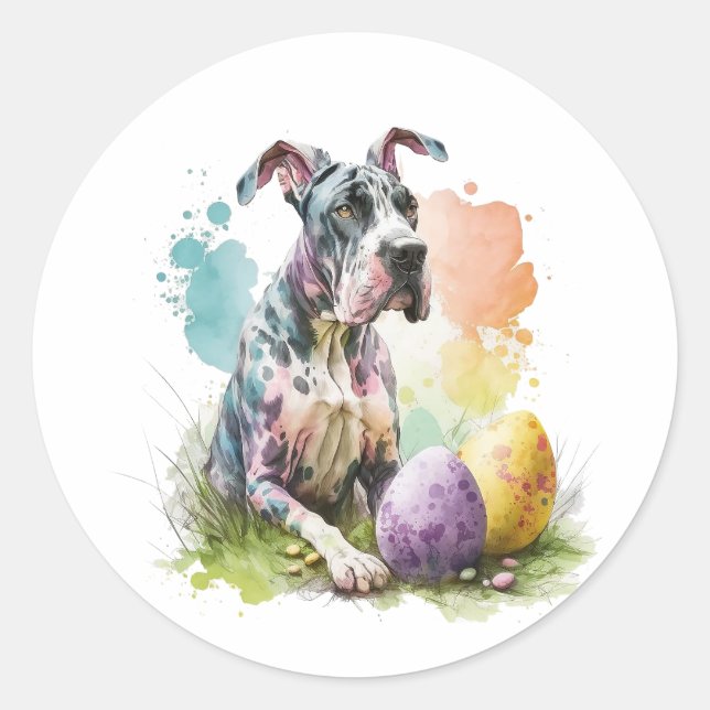 Great Dane Dog Easter Egg, Happy Easter Great Dane Classic Round Sticker (Front)