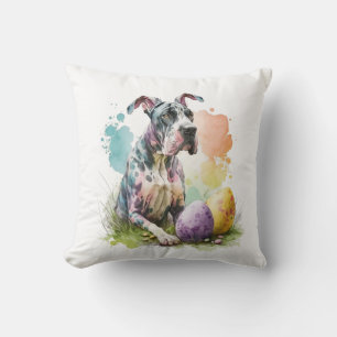 Great Dane Dog Easter Egg, Happy Easter Great Dane Cushion