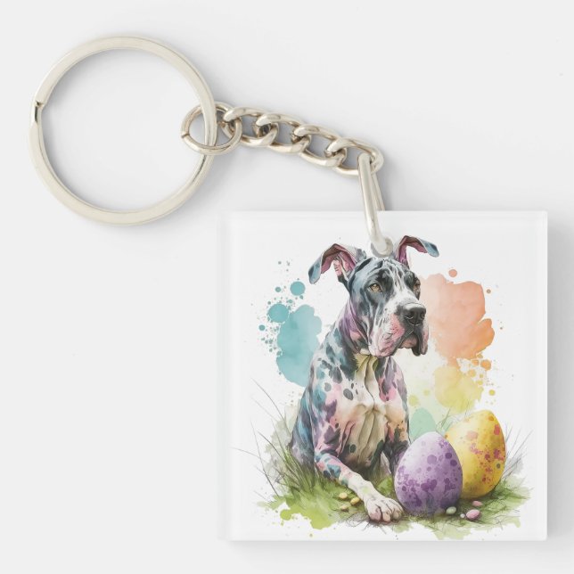 Great Dane Dog Easter Egg, Happy Easter Great Dane Key Ring (Front)