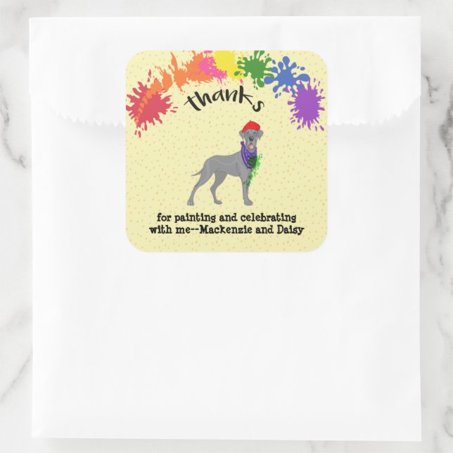 Great Dane Dog Fun Art Birthday Party   Square Sticker (Bag)