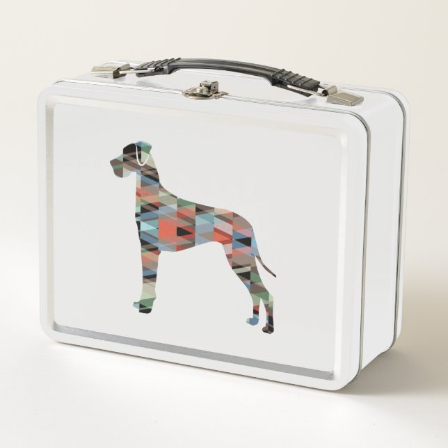 Great Dane Dog Geometric Silhouette Plaid Metal Lunch Box (Front)