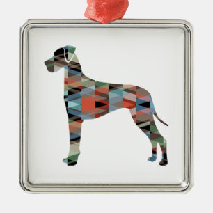 Great Dane Dog Geometric Silhouette Plaid Metal Tree Decoration