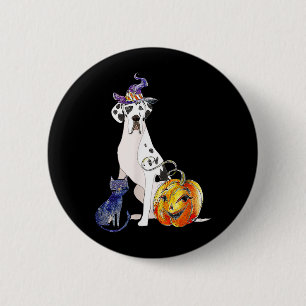 Great Dane Dog Halloween Harlequin Witch Pumpkin 6 Cm Round Badge