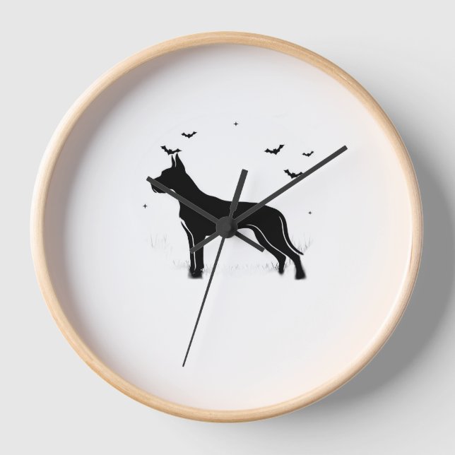 Great Dane Dog – Halloween Moon Silhouette Classic Clock (Front)
