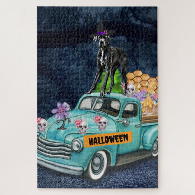 Great Dane Dog Halloween Truck Scary Night  Jigsaw Puzzle (Vertical)