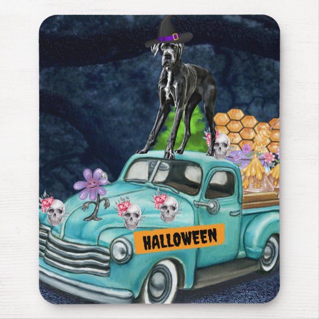 Great Dane Dog Halloween Truck Scary Night  Mouse Mat (Front)