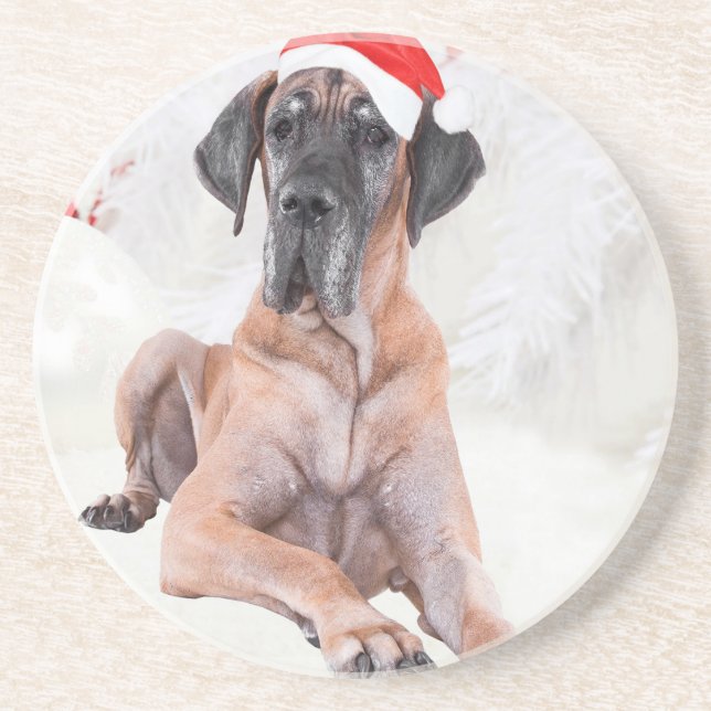Great Dane Dog Hat Merry Christmas Coaster (Front)