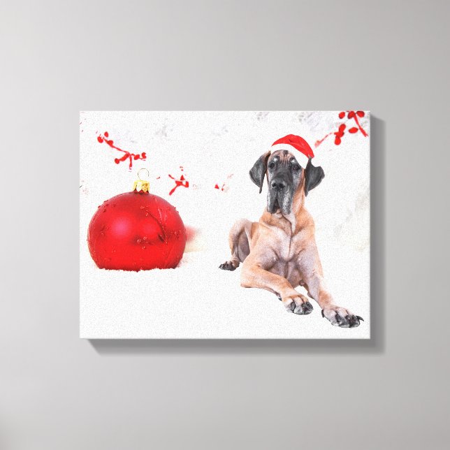 Great Dane Dog Hat Merry Christmas Red Ornament Canvas Print (Front)