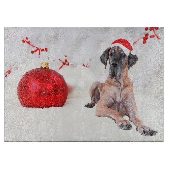 Great Dane Dog Hat Merry Christmas Red Ornament Cutting Board (Front)