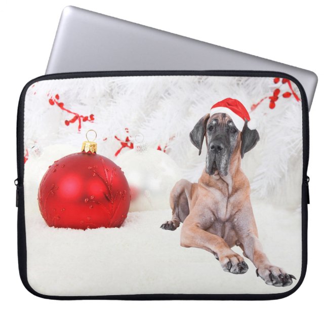 Great Dane Dog Hat Merry Christmas Red Ornament Laptop Sleeve (Front)