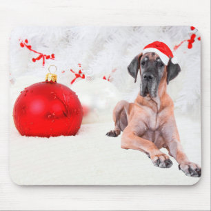 Great Dane Dog Hat Merry Christmas Red Ornament Mouse Mat