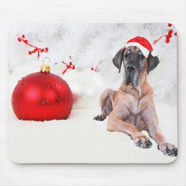Great Dane Dog Hat Merry Christmas Red Ornament Mouse Mat (Front)