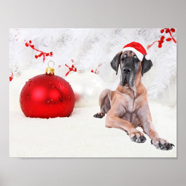Great Dane Dog Hat Merry Christmas Red Ornament Poster (Front)