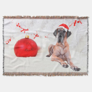 Great Dane Dog Hat Merry Christmas Red Ornament Throw Blanket