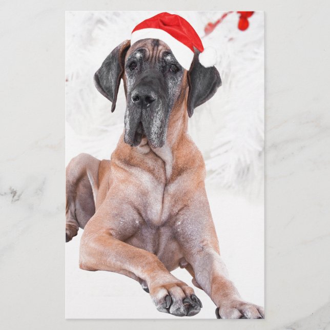 Great Dane Dog Hat Merry Christmas Stationery (Front)