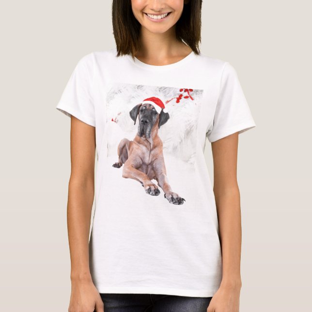 Great Dane Dog Hat Merry Christmas T-Shirt (Front)