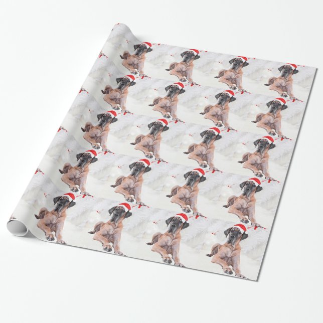 Great Dane Dog Hat Merry Christmas Wrapping Paper (Unrolled)