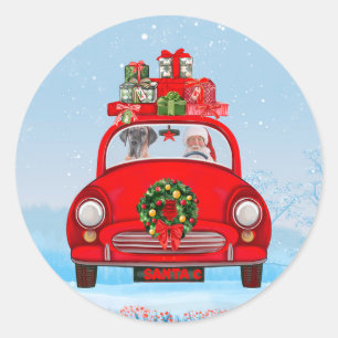 Great Dane Dog In Car With Santa Claus Classic Round Sticker