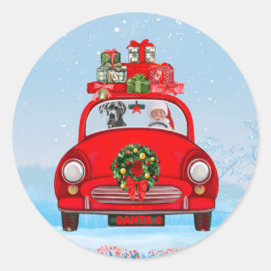 Great Dane Dog In Car With Santa Claus  Classic Round Sticker