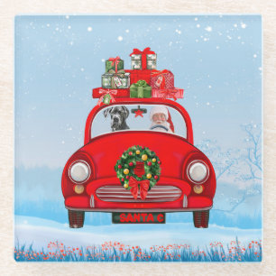Great Dane Dog In Car With Santa Claus Glass Coaster