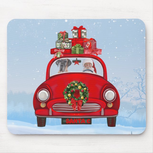 Great Dane Dog In Car With Santa Claus Mouse Mat (Front)