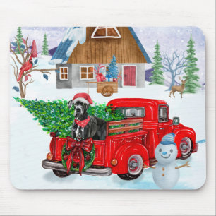 Great Dane Dog In Christmas Delivery Truck Snow Mouse Mat
