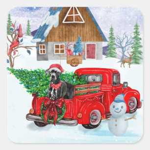 Great Dane Dog In Christmas Delivery Truck Snow  Square Sticker