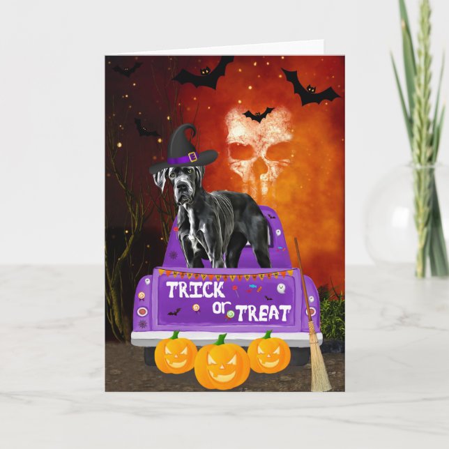  Great Dane Dog in Halloween Truck Card (Front)