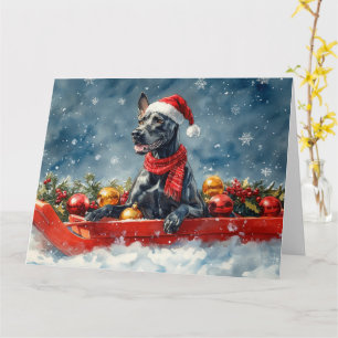 Great Dane Dog in Sledge Let it Snow Christmas Card