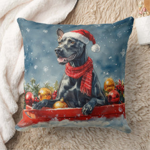 Great Dane Dog in Sledge Let it Snow Christmas Cushion