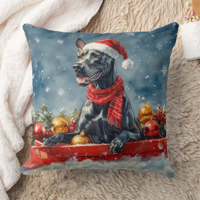 Great Dane Dog in Sledge Let it Snow Christmas Cushion (Blanket)