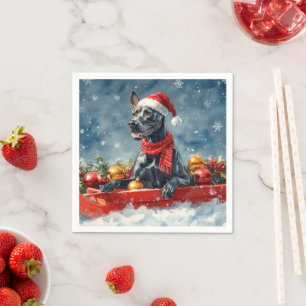 Great Dane Dog in Sledge Let it Snow Christmas Napkin