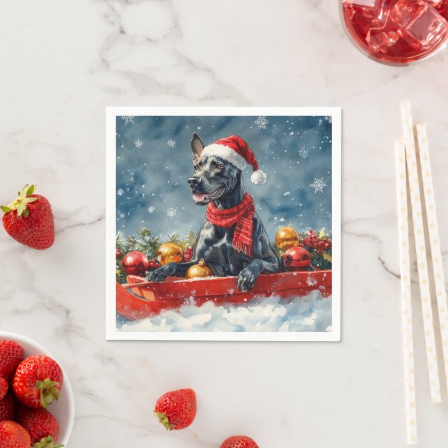 Great Dane Dog in Sledge Let it Snow Christmas Napkin (Insitu)