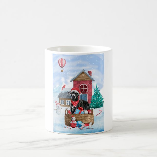 Great Dane Dog In snow Christmas Dog House Coffee Mug (Center)