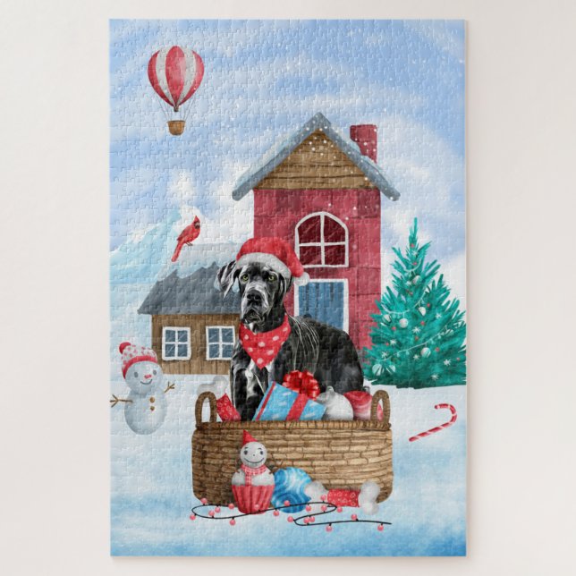 Great Dane Dog In snow Christmas Dog House Jigsaw Puzzle (Vertical)