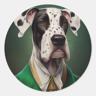 Great Dane Dog in St. Patrick's Day Dress Classic Round Sticker