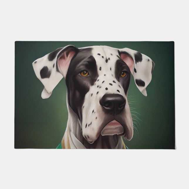 Great Dane Dog in St. Patrick's Day Dress Doormat (Front)