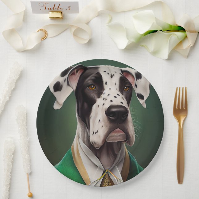 Great Dane Dog in St. Patrick's Day Dress Paper Plate (Wedding)