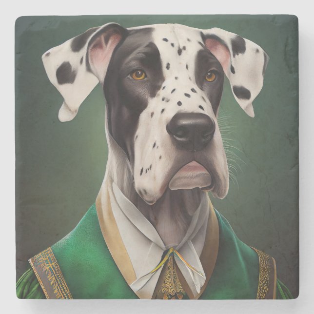 Great Dane Dog in St. Patrick's Day Dress Stone Coaster (Front)