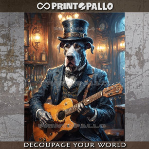 Great Dane dog in victorian dress and guitar - Tissue Paper