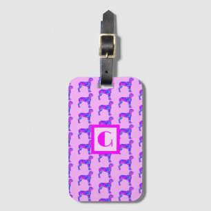 Great Dane Dog Lover Pink & Blue Monogram Luggage Tag