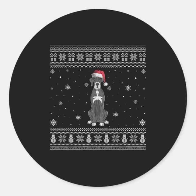 Great Dane Dog Lovers Men Women Santa Ugly Xmas Sw Classic Round Sticker (Front)