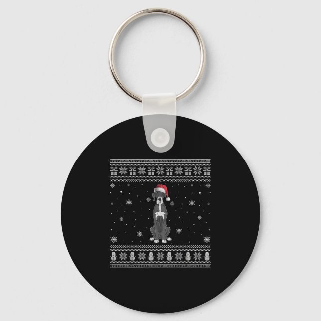 Great Dane Dog Lovers Men Women Santa Ugly Xmas Sw Key Ring (Front)