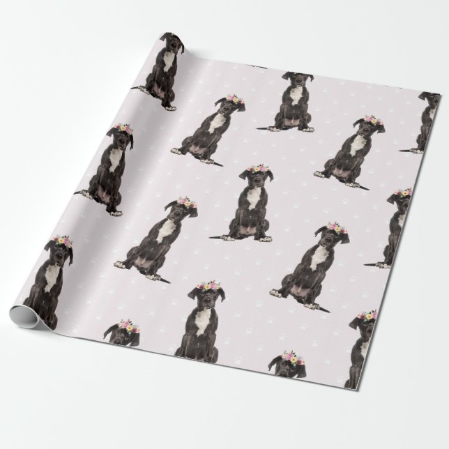 Great Dane Dog, Men Women & Kids, Dog Pattern Wrapping Paper (Unrolled)