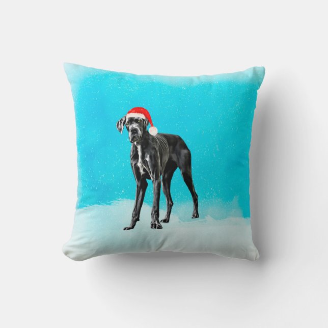 Great Dane Dog On Beach Christmas Hat Cushion (Front)