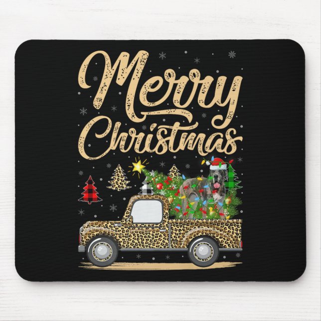 Great Dane Dog On Christmas Tree Leopard Truck Xma Mouse Mat (Front)