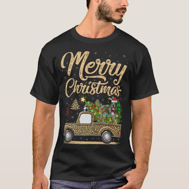Great Dane Dog On Christmas Tree Leopard Truck Xma T-Shirt (Front)