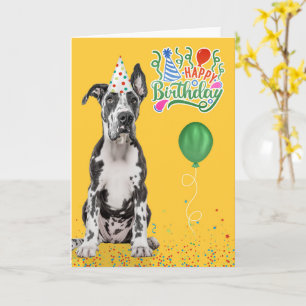 Great Dane Dog Party Hat Yellow Birthday Card