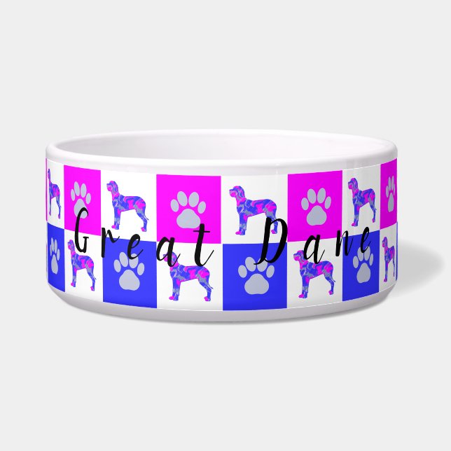 Great Dane Dog & Paw Hot Pink & Blue (Front)