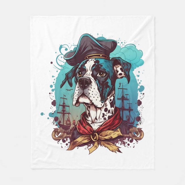 Great Dane Dog Pirate Fleece Blanket (Front)